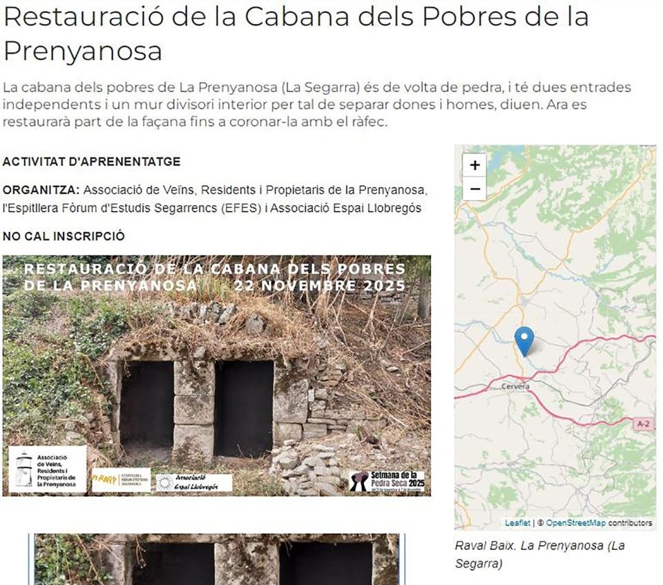 cartell Restauració de la Cabana del Pobres - La Prenyanosa cartell Restauració de la Cabana del Pobres - La Prenyanosa